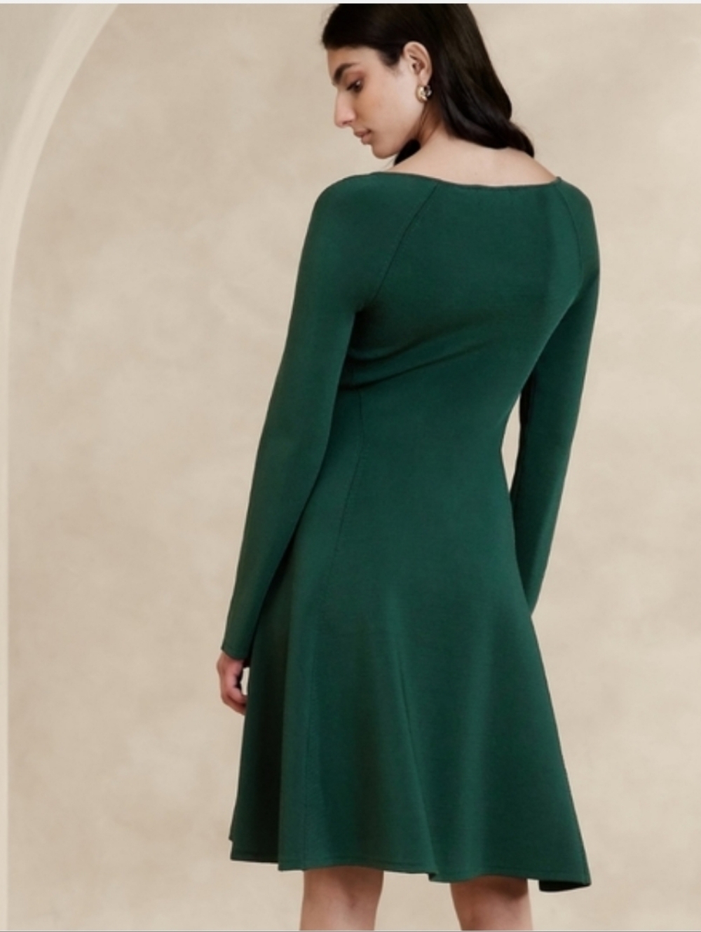 NWT Banana Republic Carolina Sweater Dress Green Square Neck Long Sleeve Flare - Picture 2 of 8